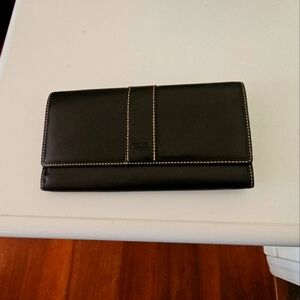 Coach Black Leather Wallet with Stitching